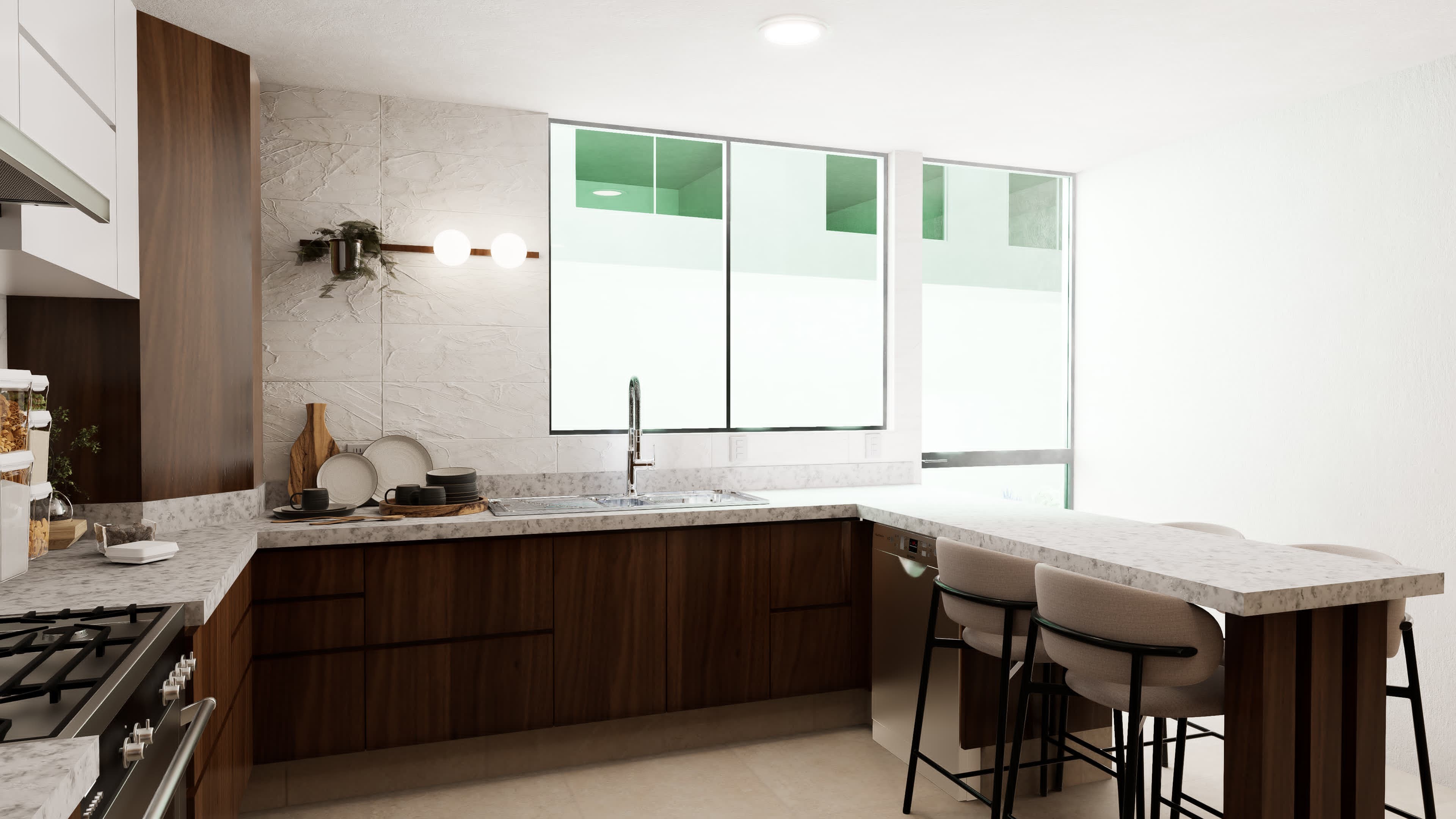 Sala y Comedor con detalle en madera de caoba y cedro, Cancel divisorio de madera, entre cocina y comedor, Cocina integral muy amplia, estufa, instalación para, lavavajillas y refrigerador con isleta, Estacionamiento techado para 3 camionetas grandes, Cuarto de lavado, Bodega, 1/2 baño, Recámara Principal con barandales de cristal, Terraza para la recámara Principal y con acceso del vestíbulo de planta alta.Baño principal y Vestidor, 2 recamaras mas (Ver Fotos)