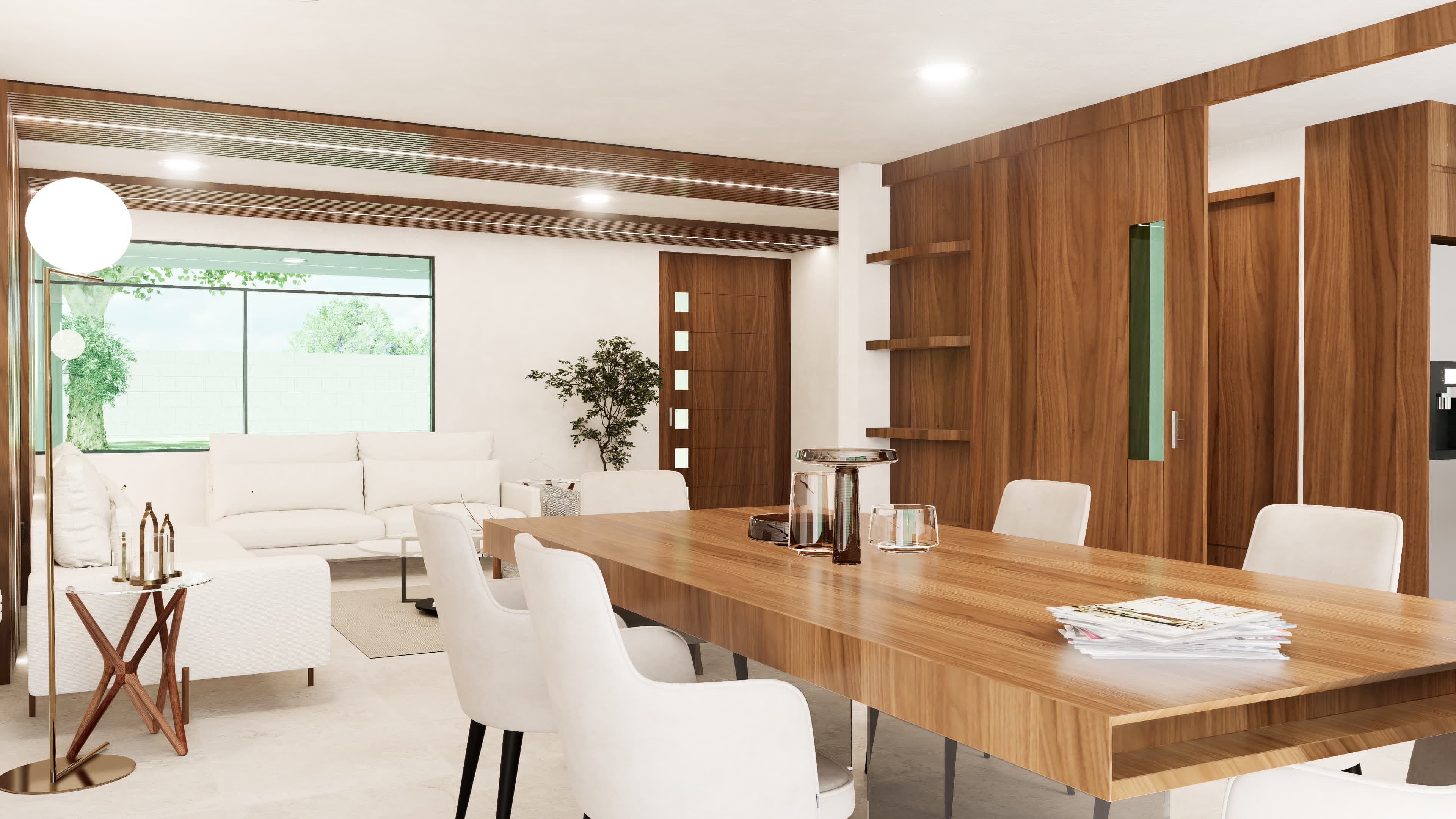 Sala y Comedor con detalle en madera de caoba y cedro, Cancel divisorio de madera, entre cocina y comedor, Cocina integral muy amplia, estufa, instalación para, lavavajillas y refrigerador con isleta, Estacionamiento techado para 3 camionetas grandes, Cuarto de lavado, Bodega, 1/2 baño, Recámara Principal con barandales de cristal, Terraza para la recámara Principal y con acceso del vestíbulo de planta alta.Baño principal y Vestidor, 2 recamaras mas (Ver Fotos)